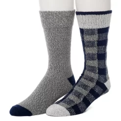 Men's Climatesmart® By Cuddl Duds 2-Pack Buffalo Check & Twist Crew Socks