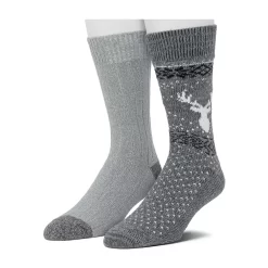 Cuddl Duds Socks For Men 2-pack Fairisle & Solid Crew Socks
