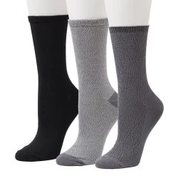Women's Cuddl Duds® 3-Pack Everyday Plushfill* Midweight Geometric Textured Crew Socks