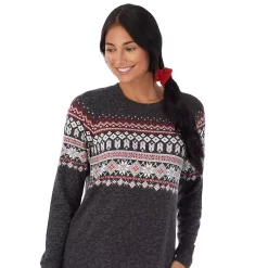 Women's Cuddl Duds 3-pc. Knit Long Sleeve Pajama Top, Banded Bottom Pajama Pants & Scrunchie Set -Casual Wear & Sleepwear - Cuddl Duds 5591782 ALT2