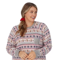 Plus Size Cuddl Duds 3-pc. Knit Long Sleeve Pajama Top, Banded Bottom Pajama Pants & Scrunchie Set -Casual Wear & Sleepwear - Cuddl Duds 5591783 ALT2