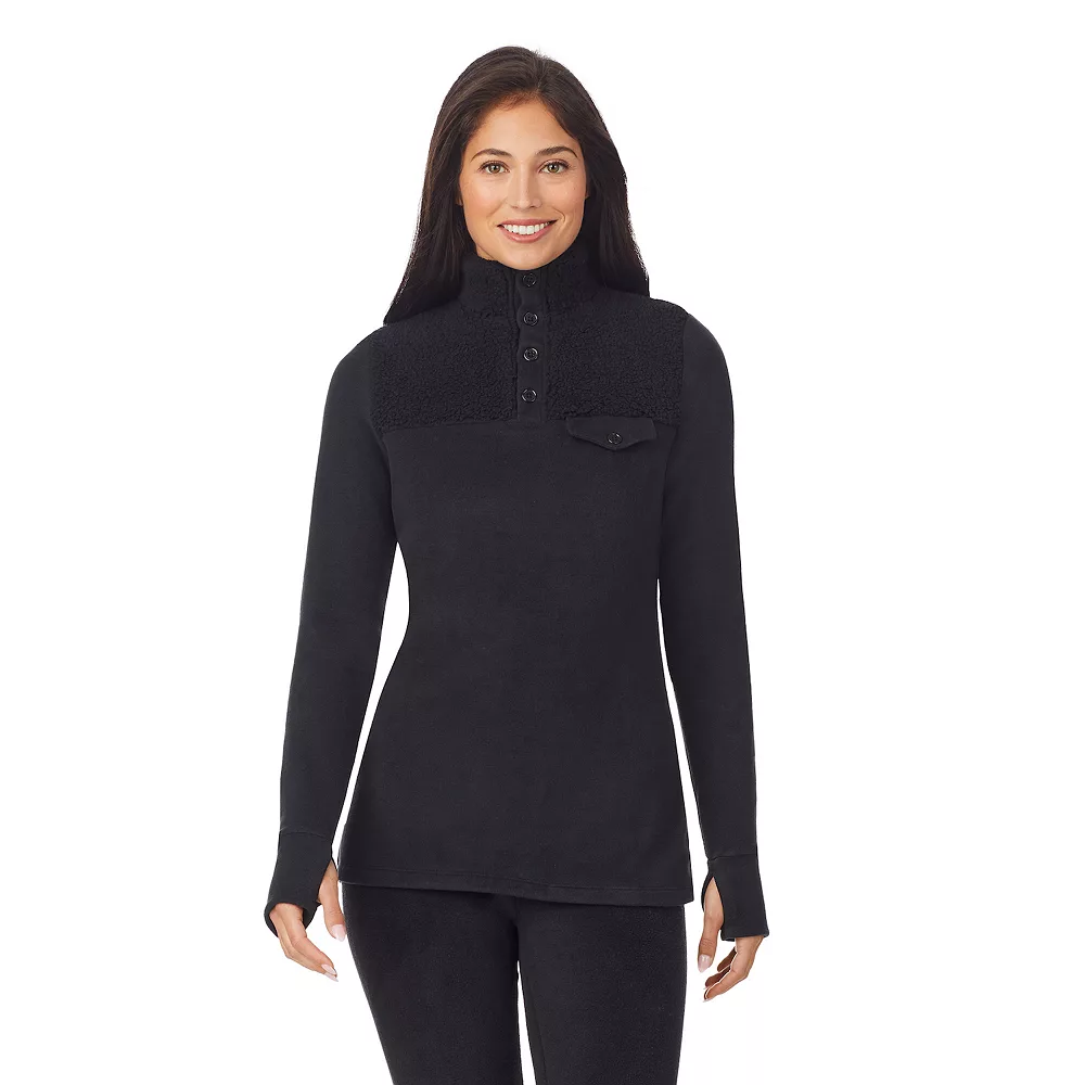 Women's Cuddl Duds® Fleecewear With Stretch Mock Henley Long Sleeve Top With Sherpa 4 Women's Cuddl Duds® Fleecewear With Stretch Mock Henley Long Sleeve Top With Sherpa - Image 2