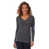 Women's Cuddl Duds® Softwear With Stretch Long Sleeve V-Neck Top -Casual Wear & Sleepwear - Cuddl Duds 5671463 Tonal Stripe