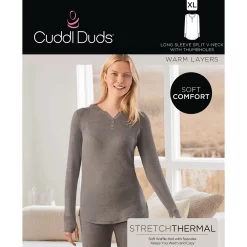 Women's Cuddl Duds® Long Sleeve Split V-Neck Stretch Thermal Top -Casual Wear & Sleepwear - Cuddl Duds 5673068 ALT98