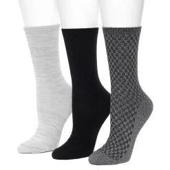 Women's Cuddl Duds® 3 Pack Checkerboard Texture Rib Crew Socks