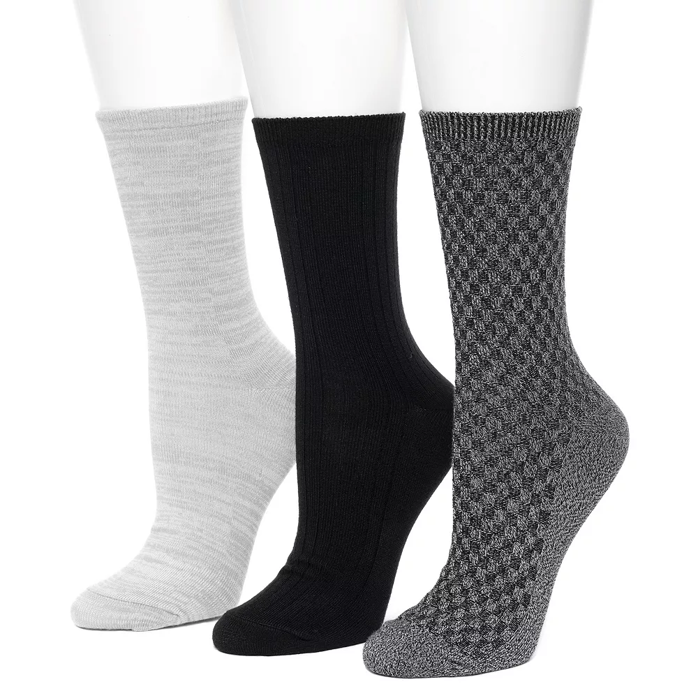 Women's Cuddl Duds® 3 Pack Checkerboard Texture Rib Crew Socks 3 Women's Cuddl Duds® 3 Pack Checkerboard Texture Rib Crew Socks