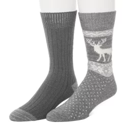 Men's ClimateSmart By Cuddl Duds 2-Pack Deer Fairisle Crew Socks
