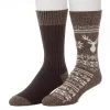 Men's ClimateSmart By Cuddl Duds 2-Pack Geometric Deer Fairisle Crew Socks -Casual Wear & Sleepwear - Cuddl Duds 5734165 Java