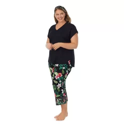 Plus Size Cuddl Duds 3-pc. V-Neck Pajama Top, Pajama Capri Pants & Headband Sleep Set -Casual Wear & Sleepwear - Cuddl Duds 5799650 ALT2