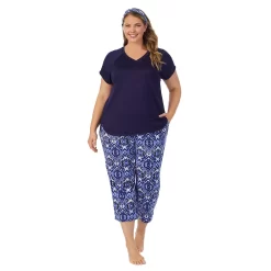 Plus Size Cuddl Duds 3-pc. V-Neck Pajama Top, Pajama Capri Pants & Headband Sleep Set