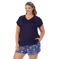 Plus Size Cuddl Duds 3-pc. V-Neck Pajama Top, Pajama Boxer Shorts & Headband Sleep Set -Casual Wear & Sleepwear - Cuddl Duds 6050270 ALT2