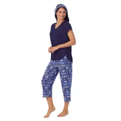 Women's Cuddl Duds 3-pc. V-Neck Pajama Top, Pajama Capri Pants & Headband Sleep Set -Casual Wear & Sleepwear - Cuddl Duds 6050272 ALT2