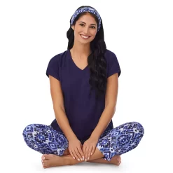 Women's Cuddl Duds 3-pc. V-Neck Pajama Top, Pajama Capri Pants & Headband Sleep Set -Casual Wear & Sleepwear - Cuddl Duds 6050272 ALT4