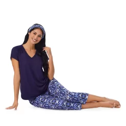 Women's Cuddl Duds 3-pc. V-Neck Pajama Top, Pajama Capri Pants & Headband Sleep Set -Casual Wear & Sleepwear - Cuddl Duds 6050272 ALT5